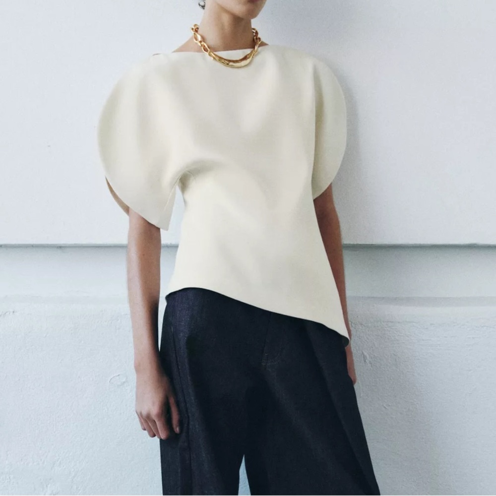 Zara NWT ZW collection Ivory Zara woman collection balloon sleeve top - Picture 6 of 12